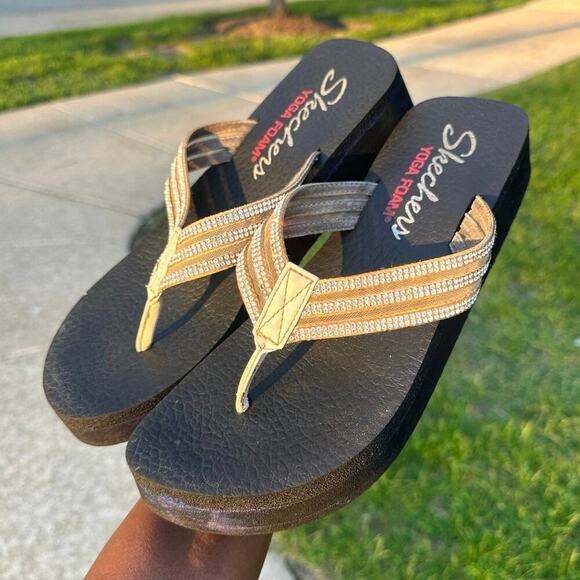 Skechers‎ Women's Vinyasa Sheer Panel Rhinestone Thong Flip-Flops Size 11 - Picture 11 of 13